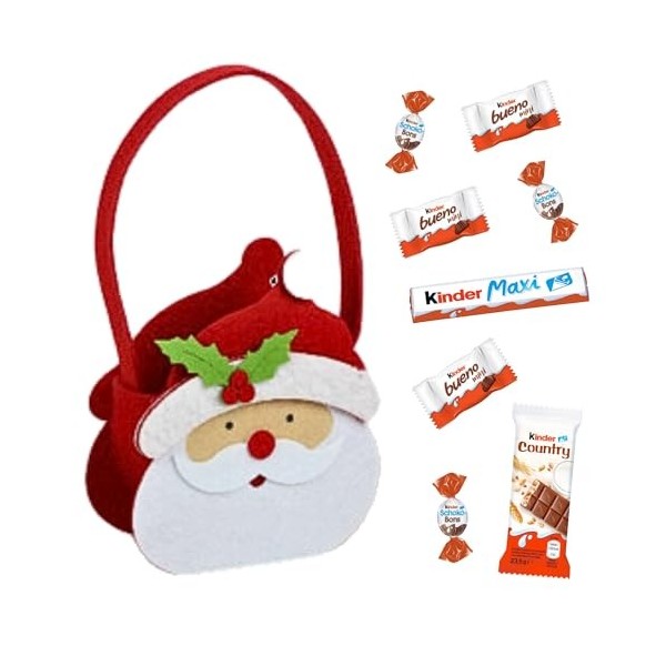 2 paniers Père Noël et Ours garnis de 2x40 chocolats Kinder Country, Maxi, Schokobons et Mini Bueno