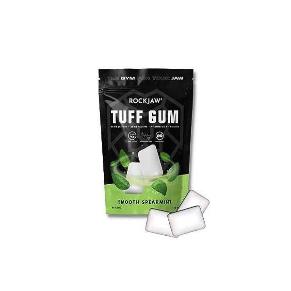 ROCKJAW Jawline Gum Gomme tuf avec 20 mg de caféine et vitamines B 3 mois dapprovisionnement menthe verte 90 unité Lot de