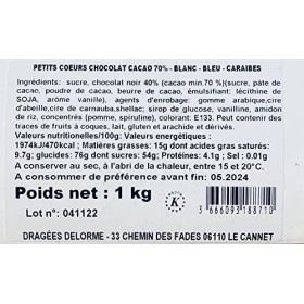 1kg Dragées Chocolat Coeur Variation bleu - Dragées Delorme Fabrication Française - Dragées Bleu Garçon Baptême Communion Qua