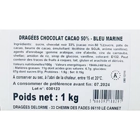 1kg Dragées Chocolat Bleu Marine Dragées Delorme Fabrication Française Mariage Baptême Communion Dragée Bleu Marine au Chocol