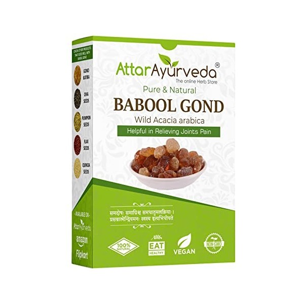 Attar Ayurveda Babul Gond Gum - Kikar Gond - Babool Gond - Acacia Arabica Willd 100% Natural, Free from Additives, Chemicals,