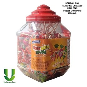 Lot de 100 palettes Colombina Bon Bum avec centre à mâcher assorti, palettes de 4 saveurs Lulo, fraise, fraise rouge et manda