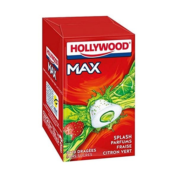 Hollywood Max Fraise Citron Vert Sans Sucres 3 Etuis lot de 18 Lot économique de 18 étui