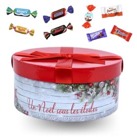 Boite à chapeau décor Noël garnie de 100 mini-chocolats Célébrations, Milka, Kinder, Daim