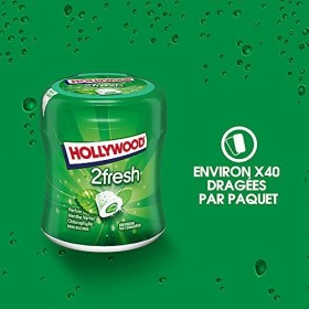 Hollywood Chewing Gum Bottle 2 Fresh - Parfum Menthe Verte Chlorophylle - Sans Sucres avec Édulcorants - Lot de 6 boîtes de 4