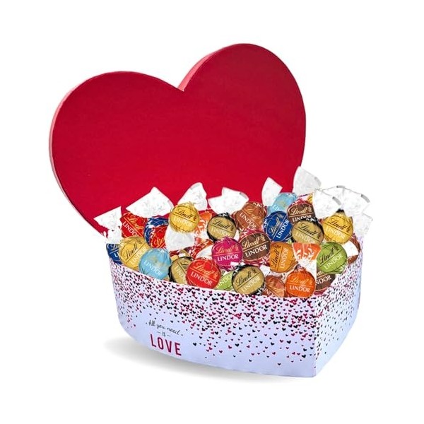 Boite gros coeur et son assortiment de 80 mini chocolats: Toblerone, Milka, Daim, Célébrations