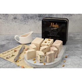 Mughe Gourmet - Assortiment Halva 850g Coffret élégant en étain - 3 délicieuses barres de halvah au sésame tahini : Pistache,